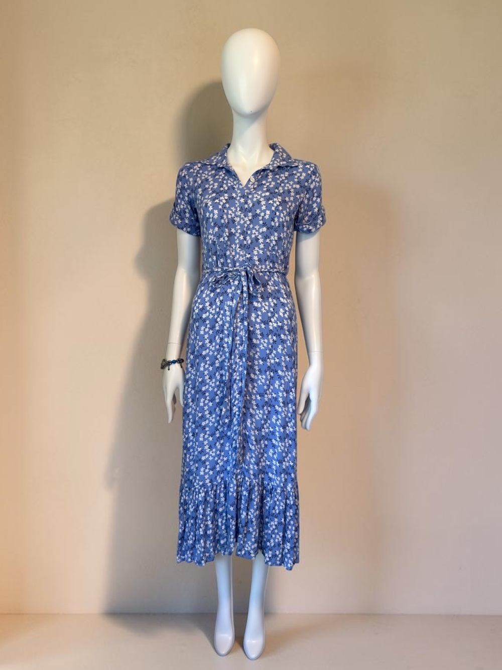 DASTI Blue Ditsy Floral Midi Dress - Size S - Pastel Spring Collection